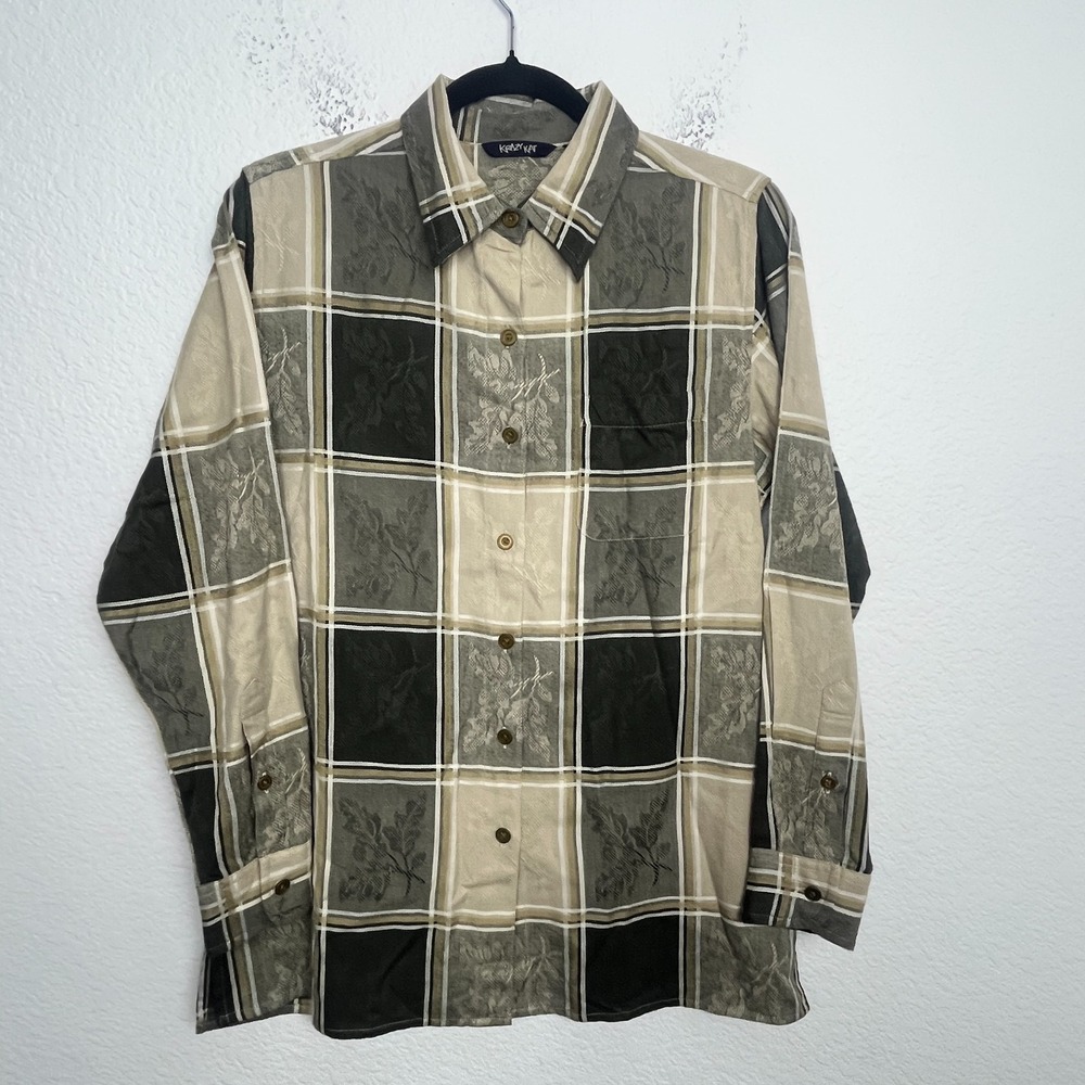 Krazy Kat Shirt Womens Multicolor Colorblock Floral Button Up‎ Casual Outdoor